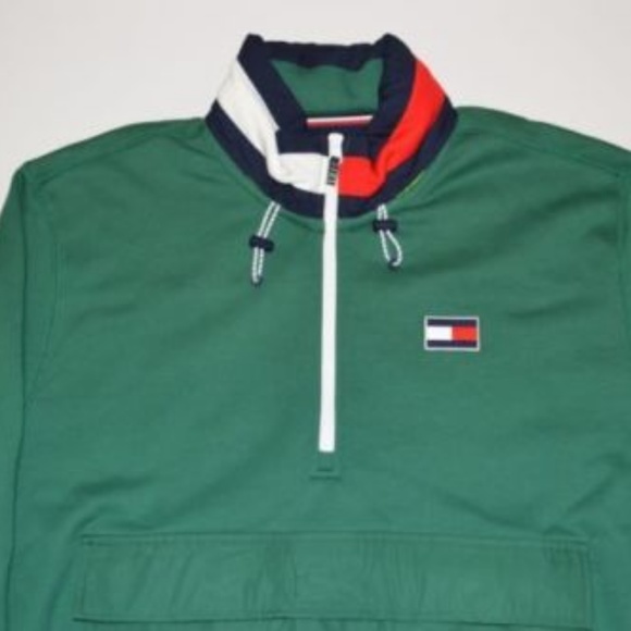 Tommy Hilfiger Men's Windward 1/4 Zip Hooded Green - Picture 6 of 7